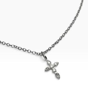 925 Sterling Silver Minimalist Dainty Small Womans Cross Pendant Choker Necklace